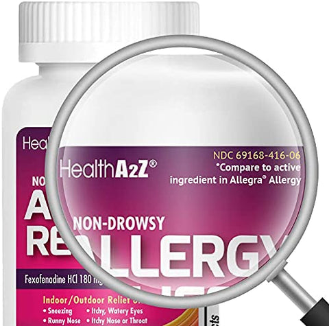 Fexofenadine Hydrochloride 180mg – Alívio de Alergia, Não Sonolento, 24 Horas (120 Comprimidos) - HealthA2Z