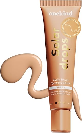 Solardrops SPF 55 – Serum Solar Diário Mineral para Pele Sensível, Defesa Leve contra Rugas, Fórmula Não Comedogênica de Óxido de Zinco com UVA - Onekind