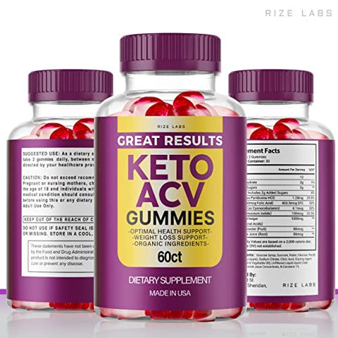 rize labs - (2 Pacotes) Gummies Avançados de Vinagre de Maçã Great Results Keto ACV – 120 Gummies