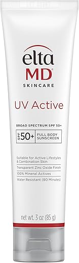EltaMD Protetor Solar Mineral Ativo com Óxido de Zinco, FPS 50, Resistente à Água por até 80 Minutos, Tubo de 3.0 oz (85g)