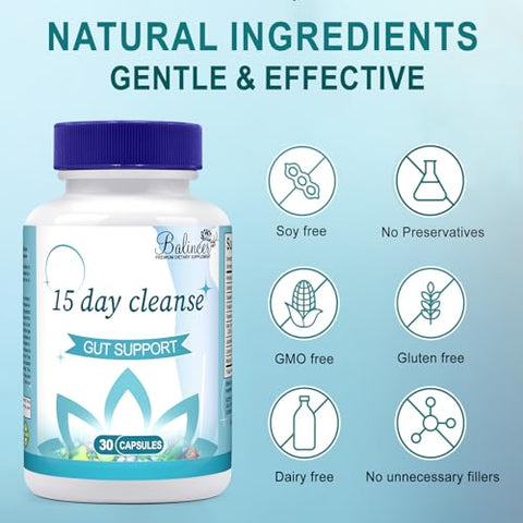 Balincer - 15 Dias de Limpeza Avançada do Intestino e Colón, Suporte para o Intestino, Detox Avançado de 15 Dias para Mulheres