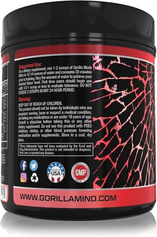 Gorilla Mind - Gorilla Mode – Pré-treino sem estimulantes com sabor incrível e máxima eficácia – Bombas Musculares Intensas · Vasodilatação · Potência / 776g (Maçã Doce Azeda)