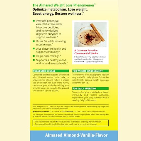 Shake Substituto de Refeição Baunilha – Pó de Proteína Vegetal de Alta Qualidade com Baixo Índice Glicêmico – Suporte Nutricional para Perda de Peso e Saúde – Sabor Baunilha – 500g (3 Pacotes) - Almased