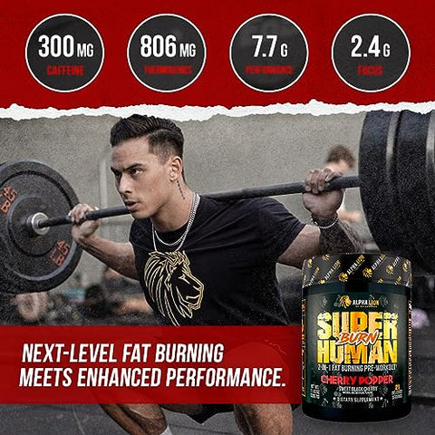 Superhuman Burn – Pré-treino 2 em 1 para Acelerar o Metabolismo, Perda de Peso, Supressor de Apetite, Suporte à Queima de Gordura e Energia - ALPHA LION