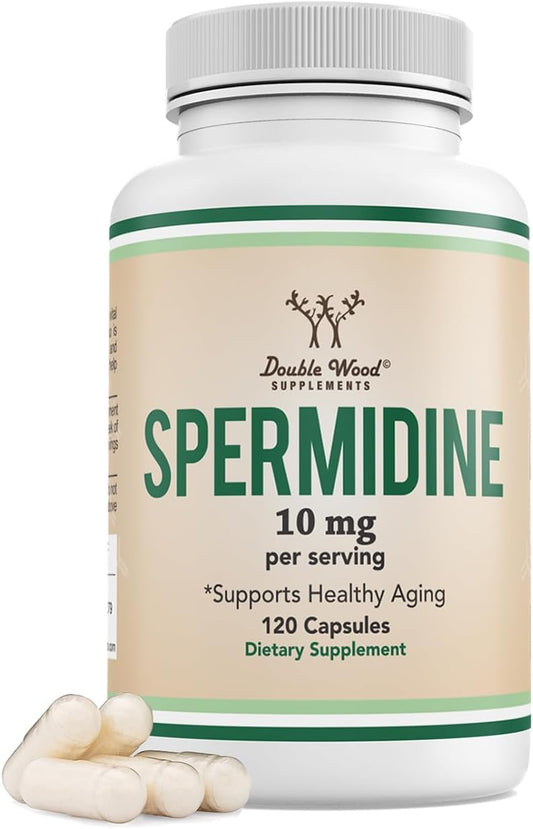 Double Wood Supplements - Suplemento de Spermidina (10mg de Spermidina 3HCL 99%% – Testado por Terceiros) 120 Cápsulas – Mais de 100x Mais Potente que Extrato de Germe de Trigo para Membrana Celular, Saúde dos Telômeros e