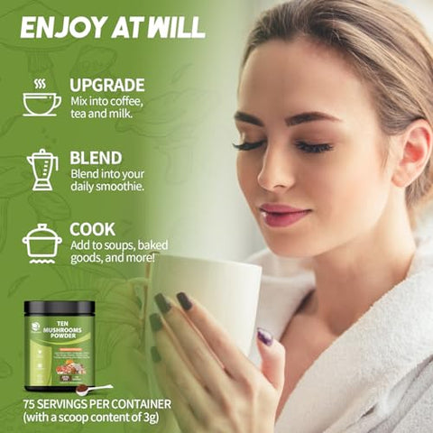 Lukaree - 14 em 1 Pó de Cogumelo para Preparo de Café, 227g Suplemento de Cogumelo com Cabeça de Leão, Chaga, Reishi, Cauda de Peru, Extrato de Cogumelo Cordyceps em Pó, etc, Mistura de Cogumelos para