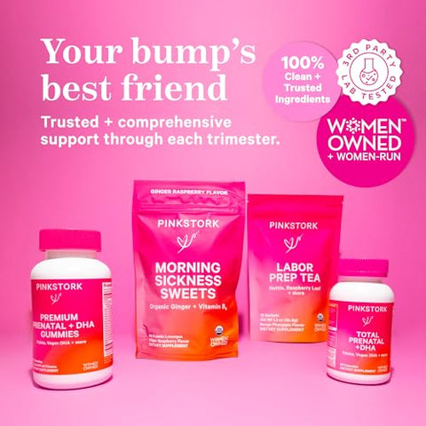 Gomas Premium Pré-natais com DHA, Ácido Fólico e Vitamina D – Multivitamínico e Nutrientes para Desenvolvimento do Tubo Neural e Cérebro Fetal – Essenciais na Gravidez – 60 gomas - Pink Stork