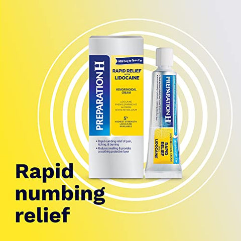 Creme Hemorroidal Alívio Rápido com Lidocaína – Alívio Anestésico para Inchaço, Dor, Queimação e Coceira – Tubo de 1g - Preparation H
