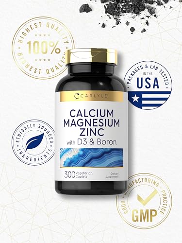 Cálcio Magnésio Zinco com Vitamina D3 e Boro | 300 Cápsulas | Suplemento Vegetariano, Não-OGM - Carlyle