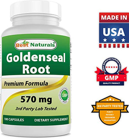Goldenseal Root 570 mg – 100 Cápsulas (Pack com 3) – Não-OGM - Best Naturals
