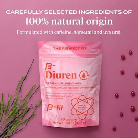 B-FIT B - Diuren – Cápsulas Diuréticas com Cafeína, Cavalinha e Uva Ursi – 60 Cápsulas com Extratos Naturais – Suplemento de Cavalinha – Melhores Diuréticos para Retenção de Água