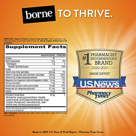 Gomas de Laranja Vitamina C 750mg (por Porção) – 63 Unidades, Suplemento Imunológico Livre de Glúten com Vitaminas C E, Selênio (Pack com 4) - Airborne