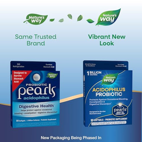 Nature's Way - Nature’s Way Acidophilus Probiotic Pearls – Equilíbrio Digestivo*, Combate a Prisão de Ventre e Inchaço*, 1 Bilhão de Culturas Vivas, 90 Cápsulas (Embalagem…)