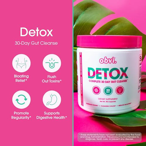 Suplemento Obvi Detox Colon Cleanse | Promove Saúde Digestiva e Intestinal, Alívio de Inchaço, Ajuda a Eliminar Toxinas | Suporte Imunológico com Cardo Mariano, Casca de Psyllium, Folha de Sene | 90 cápsulas