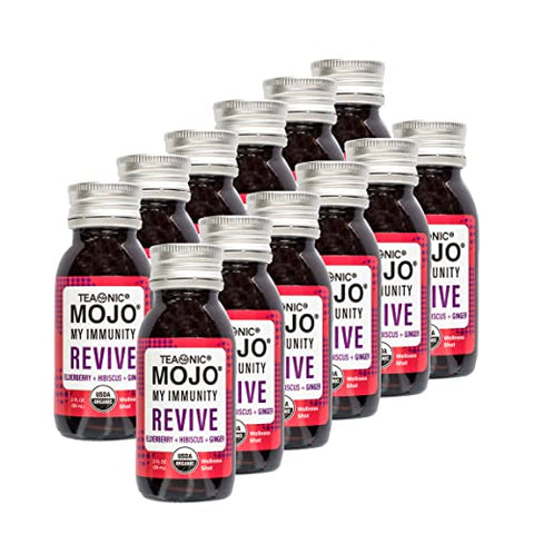 My Immunity Mojo: Revive, Suco Herbal com Sabugueiro, Hibisco e Gengibre, Orgânico Certificado pelo USDA, Vegano, Sem Glúten, 12 Pacotes, 60 ml Cada (12x60ml) - TEAONIC
