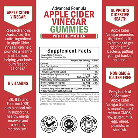 BioSchwartz - Gomas de Vinagre de Maçã para Emagrecimento – ACV com A Mãe para Mulheres  | 100g