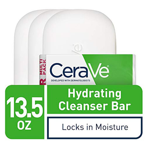 Barra de Limpeza Hidratante | Sabonete Corporal e Facial sem Sabão com 5%% de Creme Hidratante | Sem Fragrância | Kit com 3 Unidades, 130g Cada - CeraVe