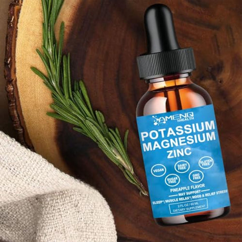 AMENQ hHEALTH - Potássio Magnésio Líquido Drops Aspartato de Magnésio Potássio com Bromelina, Vitamina B6 D3, Ashwagandha, Zinco Orgânico – Cãibras Musculares, Vascular