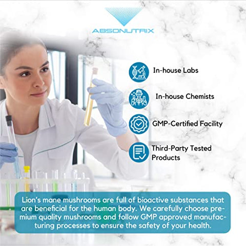 Lion’s Mane Mushroom Extract 120 Cápsulas – Reforça o Sistema Imunológico, Melhora a Saúde Cognitiva – Ingredientes Potentes de Qualidade – Fabricado nos EUA – 500 mg por Porção - Absonutrix