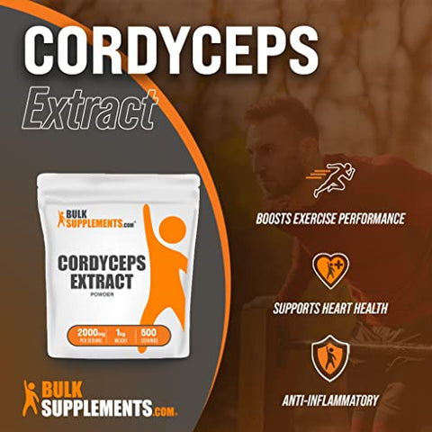 BulkSupplements - Cordyceps Mushroom Extract Powder – Cordyceps Sinensis, 2000mg por Porção, 1kg (2.2 lbs) (Pacote de 1)