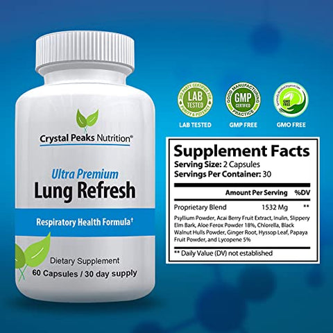CRYSTAL PEAKS NUTRITION - Lung Refresh – Alívio para os Pulmões | Fórmula Natural | 60 cápsulas | 500mg