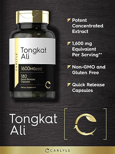 Tongkat Ali | 180 Cápsulas de Liberação Rápida | 1.600mg | Suplemento Livre de Transgênicos e Glúten - Carlyle