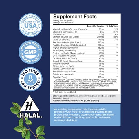 Natures Craft - Suplementos de Saúde Herbal para Próstata – Avançados Suplementos para Próstata com Beta Sitosterol, Selênio, Pygeum e Saw Palmetto para Suporte à Próstata e Frequência Urinária em Homens