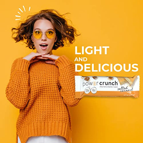 Barras de Wafer de Proteína, Snacks de Alta Proteína com Sabor Delicioso, Caramelo Salgado, 40g (12 Unidades) - Power Crunch
