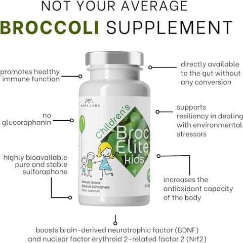 BrocElite - Mara Labs Broc Elite Kids | Suplemento de Brócolis com Extrato de Sulforafano Naturalmente Estabilizado para Crianças | Sem Resíduos de Glifosato | 60 Unidades