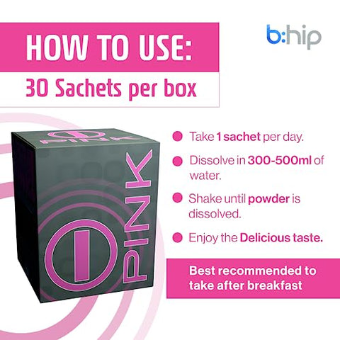 bhip - bHIP Pink: Energético em Pó para Mulheres – 30 Sachês. Suplemento Energético Natural para Mulheres. Mistura em Pó Energética com Ingredientes Naturais, Ideal para a Mulher Moderna