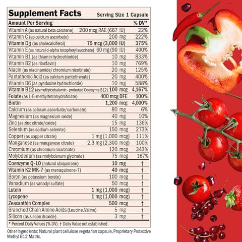 Essential-1 Multivitamina 3000 UI Vitamina D3 180 Cápsulas Pequenas – 100 mcg Metil B12. CoQ10 Luteína Licopeno Zeaxantina. Alta Potência. Sem Aditivos. Suave - ANDREW LESSMAN