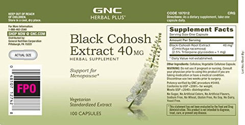 Herbal Plus Extrato de Black Cohosh 40mg – 100 Cápsulas (100 Porções) - GNC