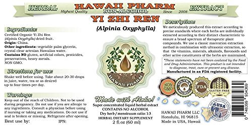Yi Zhi Ren Extrato Líquido Livre de Álcool, Galanga Afiada (Alpinia Oxyphylla) Glicerito de Frutas Suplemento Herbal Natural, Hawaii Pharm, EUA 120 ml