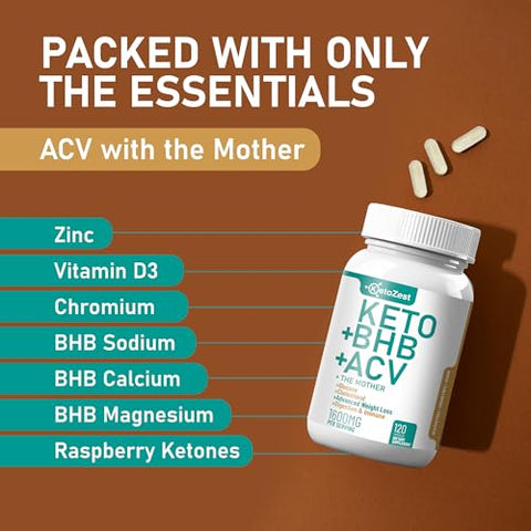 KetoZest - Keto ACV BHB Cápsulas 1600mg para Perda de Peso Avançada – Marca Líder em Emagrecimento