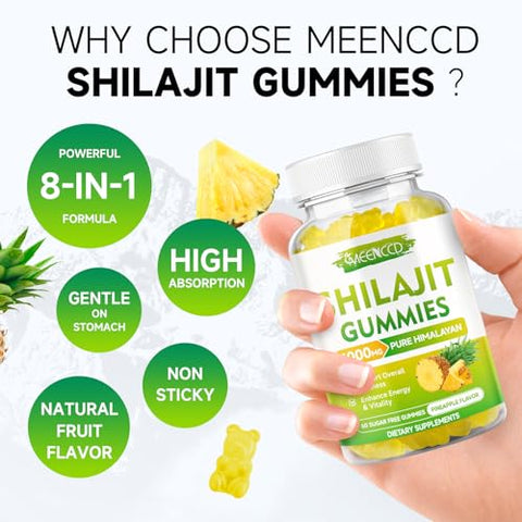 MEENCCD - Shilajit Gummies 1000mg: Gomas de Shilajit Puro do Himalaia para Homens – 60g
