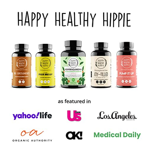 Happy Healthy Hippie - Cápsulas de Ashwagandha Orgânica 2100mg – Alívio do Estresse – Extra Forte – 100%% Herbal, Extrato de Raiz de Ashwagandha Orgânica Certificada pelo USDA com Pimenta Preta – Energia, Humor