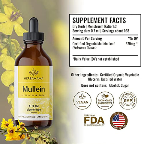 HERBAMAMA - Tintura de Folha de Verbascum – Limpeza Pulmonar – Gotas Veganas de Verbascum – Desintoxicação Pulmonar – Suporte Respiratório e Imunológico – Extrato Líquido de Suplemento Natural 120 ml