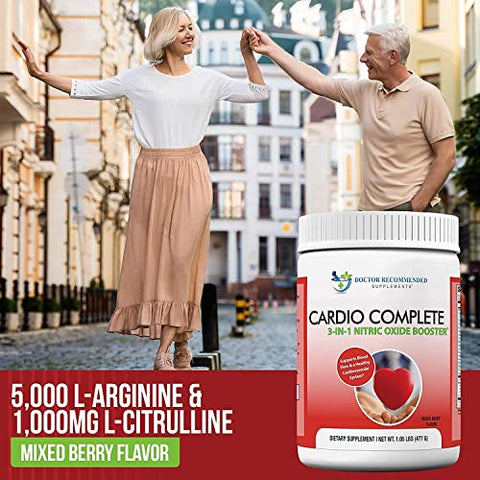 DOCTOR RECOMMENDED SUPPLEMENTS - Cardio Complete – Pó Suplemento para Apoio à Saúde Cardíaca – Booster de Óxido Nítrico 3 em 1 com 5.000mg de L-Arginina, 1.000mg de L-Citrulina e Bagas de Espinheiro