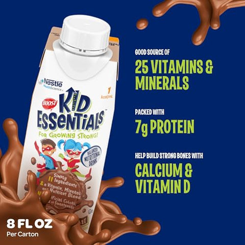 KID ESSENTIALS 1.0, Chocolate Craze 24 x 8 fl oz carton – 192 ml, Sem Glúten, Rico em Vitaminas e Minerais - BOOST
