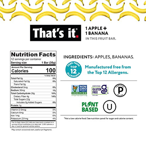 That's it. - Barra de Frutas 100% Natural de Maçãs e Bananas da That’s It Nutrition, Paleo para Crianças – 50g