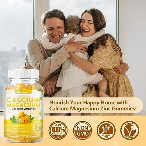 UPNEUTRI - Suplemento de Cálcio Magnésio Zinco com Vitamina D3, Gomas de Cálcio Sem Açúcar para Mulheres e Homens, Gomas de Zinco de Alta Absorção para os Ossos