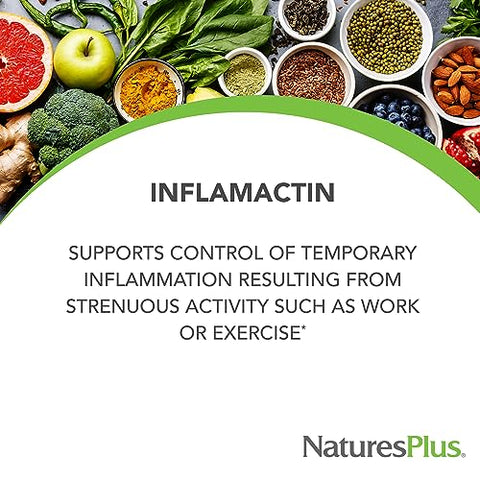 Natures Plus - NaturesPlus Herbal Actives InflamActin – 60 Cápsulas Vegetarianas – Suplemento Herbal com Cúrcuma – Marca NaturesPlus