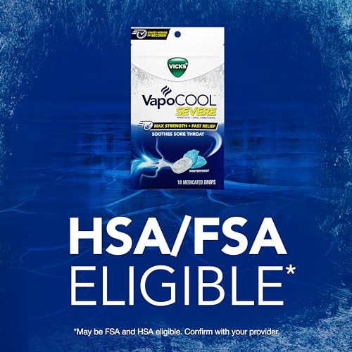 VapoCOOL Max Força Pastilhas para Dor de Garganta, Alívio Rápido, Alivia a Dor da Tosse, Mentol, Winterfrost – 225ct - Vicks