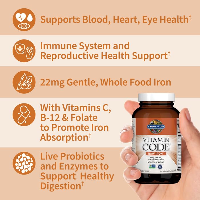 Garden of Life - Vitamin Code Raw Iron – Cápsulas 30ct | Fórmula Pura | Alta Absorção