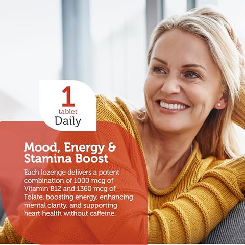 Energizer – Suplemento de Folate e B12 – Pastilhas de Dissolução Rápida com Sabor de Cereja – Vitamina B12 Metilada Dual - Zahler