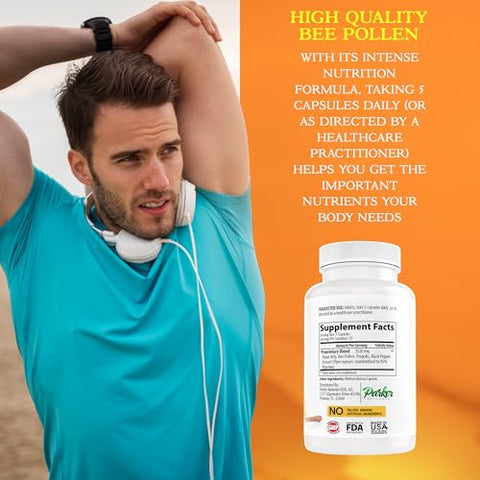 Parker Naturals - Supreme Bee Pollen Capsules – 3520 mg Royal Jelly, Bee Pollen e Bee Propolis – Suplemento Natural de Pólen de Abelha para Adultos – 150 Cápsulas