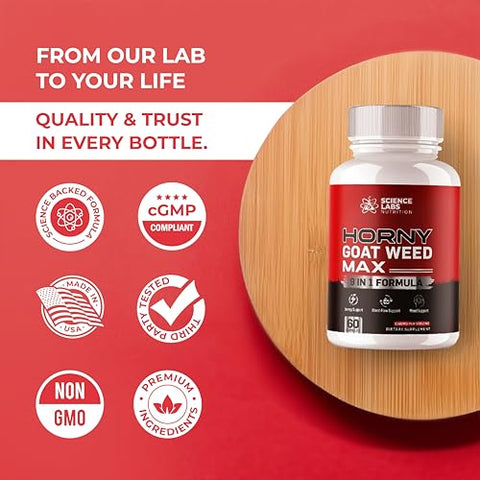 EPN Supplements - Science Labs | Pílulas #1 para Homens de Ação Rápida no Fluxo Sanguíneo | Horny Goat Weed para o Humor | 60 cápsulas