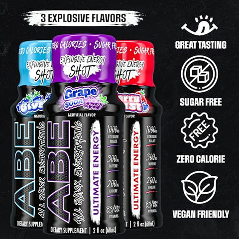 ABE all black everything - All Black Everything Energy Shots | 12 Pack | 300mg Cafeína | Refrigerante de Uva | Zero Açúcar | Suplemento Energético e de Foco | Mistura Nootrópica para Academia ou Trabalho