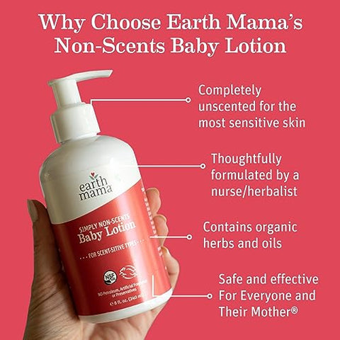 Loção para Bebê Earth Mama Simply Non-Scents para Pele Seca, Creme de Calêndula para Cuidados com a Pele do Recém-Nascido, Hidratante Orgânico para Crianças com Suco de Aloe Vera e Rooibos – 100ml